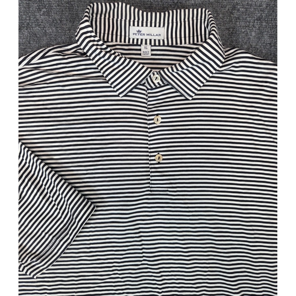 Peter Millar Polo Shirt Mens XL Black White Stripes Golf